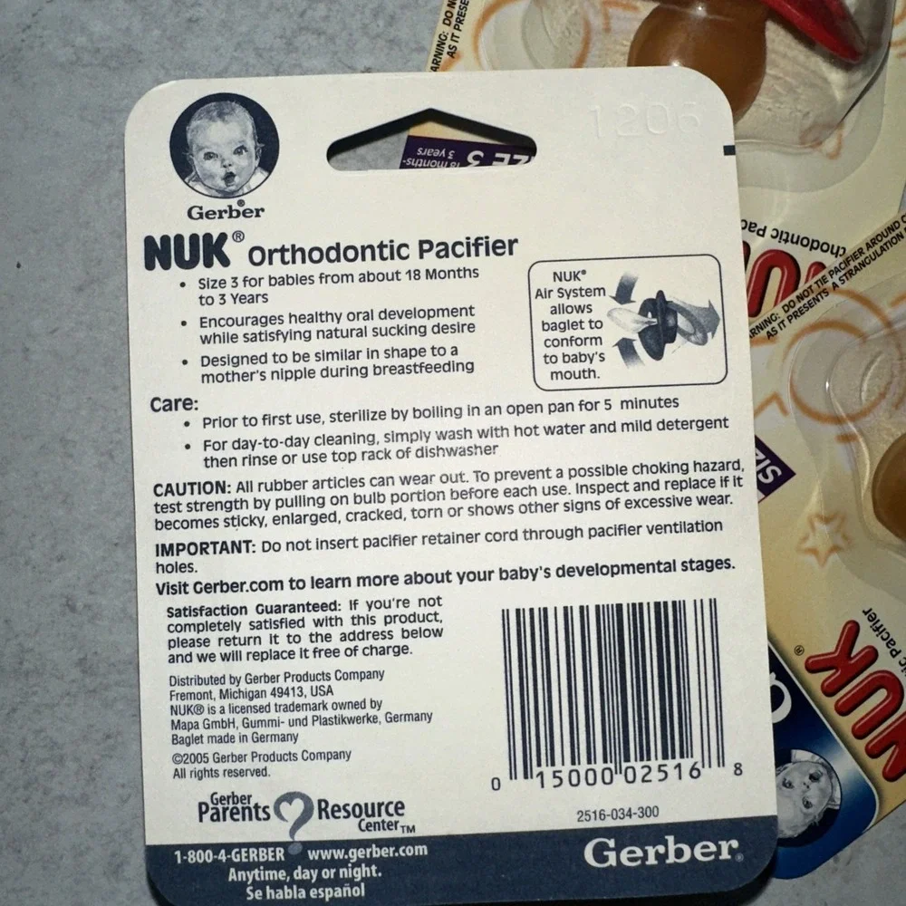 Gerber NUK Orthodontic Pacifiers Size 3 Toddler 18M+  3 Pack Rubber Latex Red